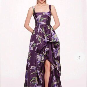 Marchesa Square Neck Drape Ball Gown